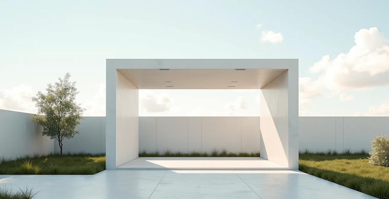 Barnum pliant dans environnement minimaliste avec espace négatif important